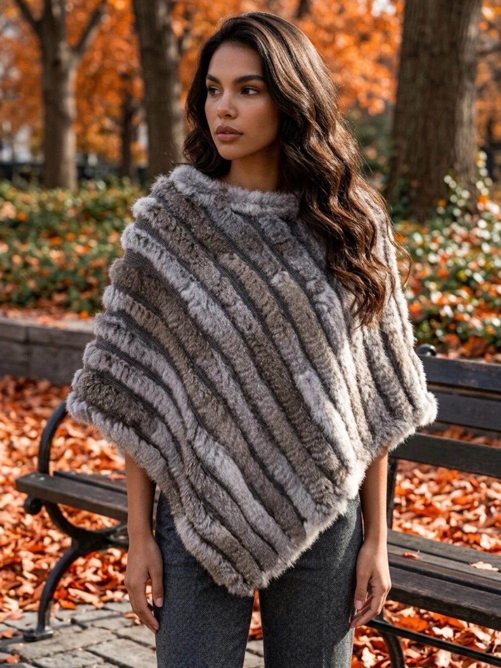 J.McLaughlin $198 Meg Knit Rabbit Fur Poncho in Grey S